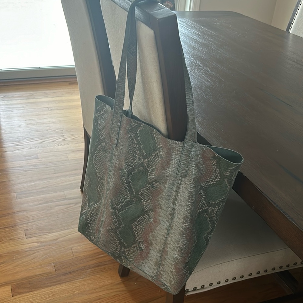 Anthropologie snakeskin leather tote bag with detachable wristlet